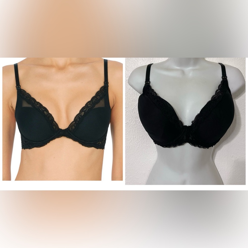 Natori Maternity Clasp Black Lace Triangle Bra with Contoured Cups 34DDD